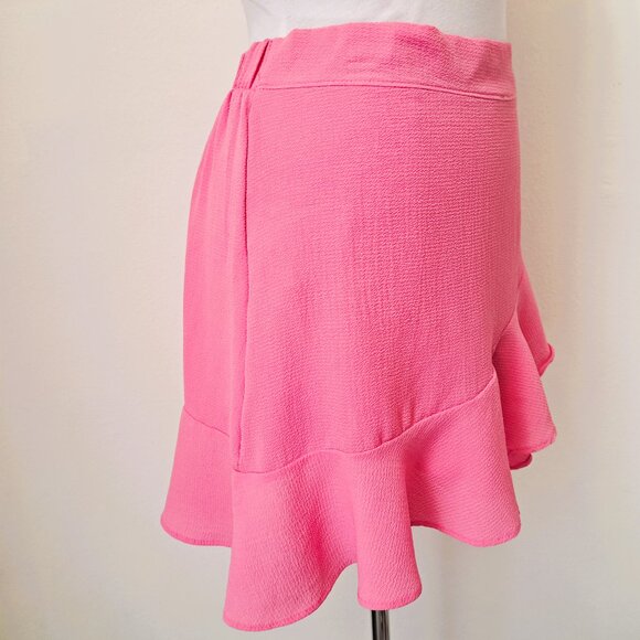 Haute Monde Juniors Pink Mini Lining Hi/Low Skirt Ruffle Hem Size L - Picture 5 of 8